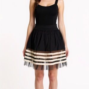 Staccato Black and Cream Cheer Skirt A-Line Cotton with Tuille Skirt Medium